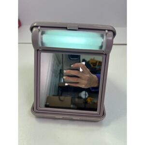 Vintage 80s Clairol Lighted Travel Makeup Lavender Grey Portable Vanity Mirror